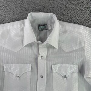 H Bar C Western Shirt Mens 15.5x34 White Tonal Stripe Pearl Snap California VTG